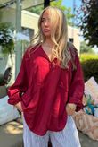 Sandbar Linen Blend Pop Over Shirt Rioja